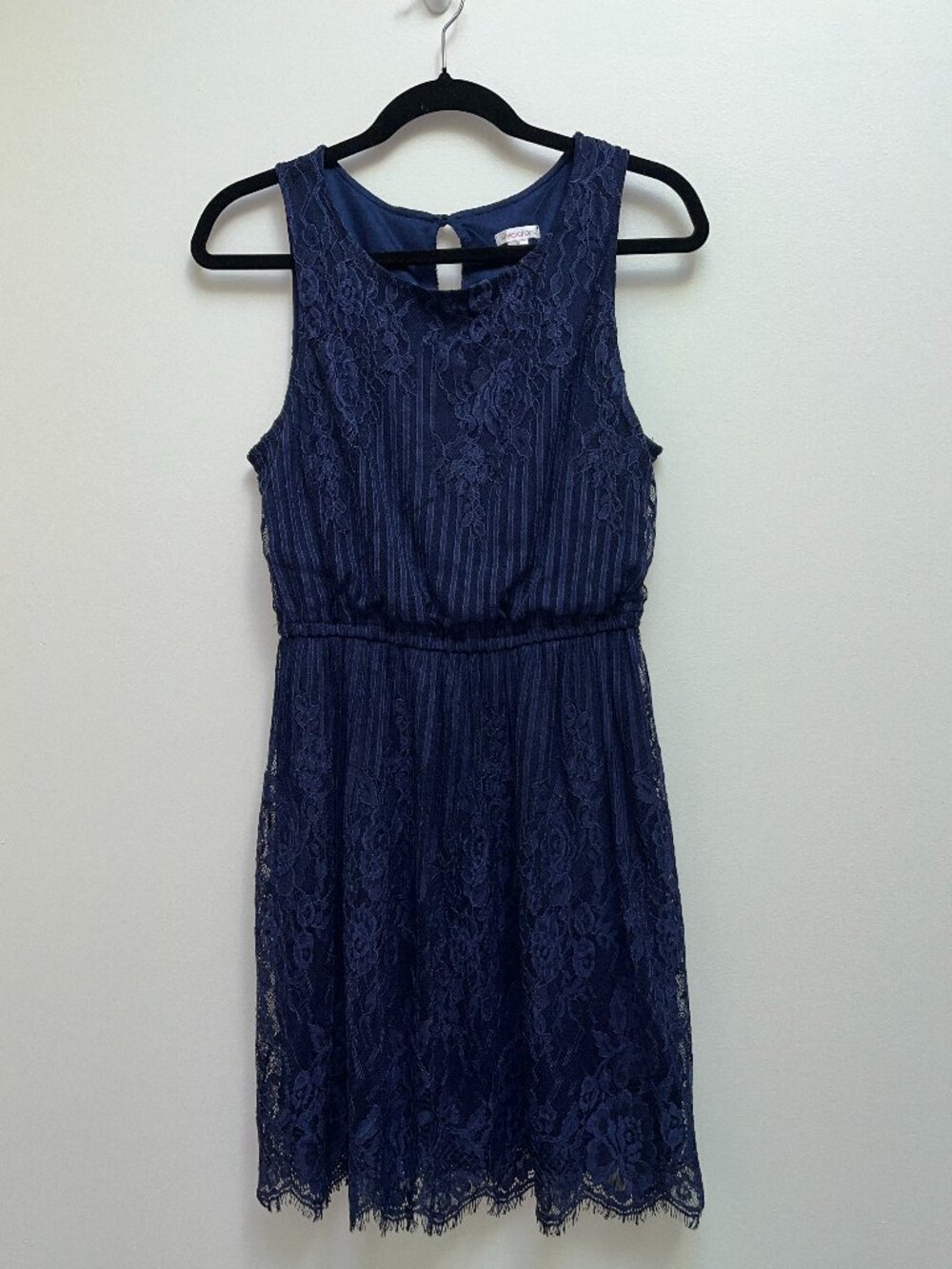 Xhilaration Navy Blue Lace Overlay Blouson Dress | Keyhole Back | Women's Medium